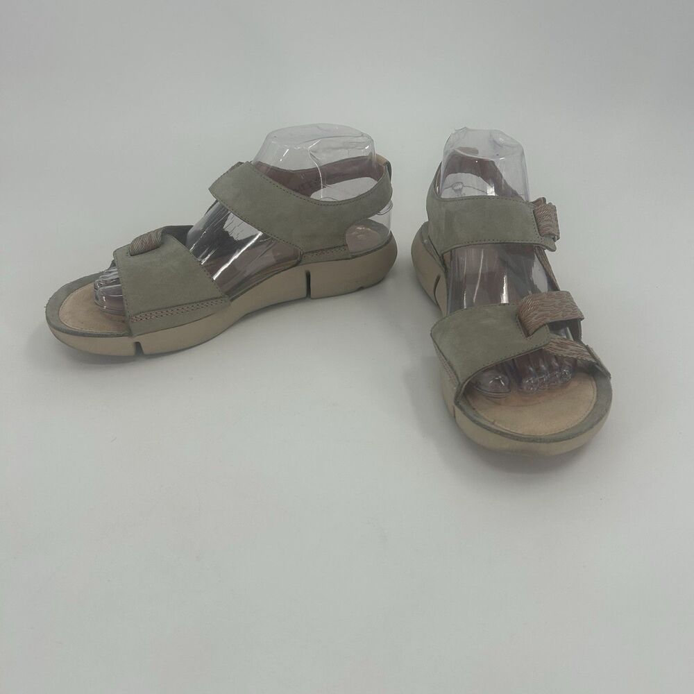 Clarks Womens Tri Clover Sandal Sage Green Nubuk Leather Sz 8.5 M Fast Shipping